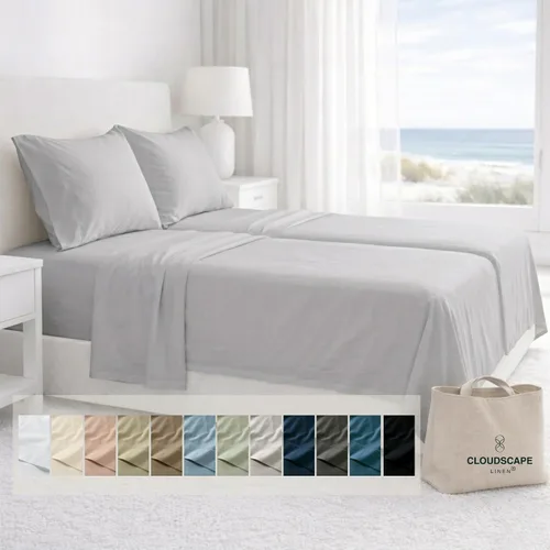 Miniatura 39 de Cloud Scape Linen - Juego de sábanas de algodón egipcio de doble capa, tamaño individual, tejido de satén de fibra larga, juego de 3 piezas, ropa