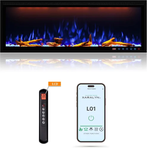 Miniatura 10 de Clihome Calentador eléctrico de chimenea de 74 pulgadas con chimenea LED Wi-Fi para montaje en pared/chimenea eléctrica empotrada con cristales