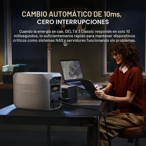 Miniatura 5 de EF ECOFLOW Estación de energía portátil DELTA 3 Classic, batería LiFePO4 de 1024 Wh, salida de 1800W AC/100W USB-C, carga rápida de 1 hora