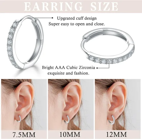 Miniatura 2 de 3 pares de aretes de aro pequeños de plata de ley con circonita cúbica Aretes de aro pequeños para cartílago para mujer