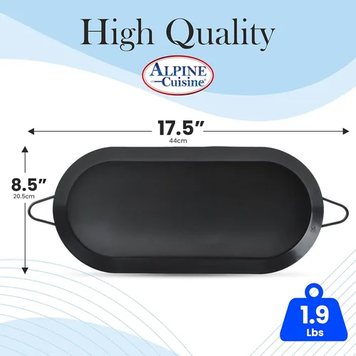 Miniatura 3 de Alpine Cuisine Parrilla ovalada antiadherente de 17.5 x 8 pulgadas – Tortilla Comal de acero al carbono negro con doble mango – Comal duradero