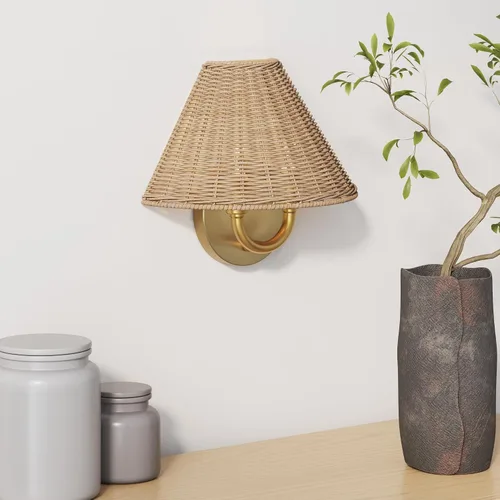Miniatura 10 de Nathan James Celeste - Lámpara de pared de ratán, moderna lámpara de pared para casa de campo, lámpara de lectura para mesita de noche con pantalla