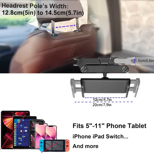 Miniatura 6 de Timewall Soporte universal para reposacabezas de automóvil, asiento trasero, soporte universal para teléfono celular, ángulo giratorio de 360°