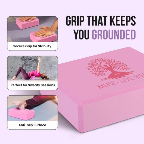Miniatura 7 de LIVE WELL Bloques de yoga rosas (juego de 2) – Ladrillos de yoga de espuma EVA para apoyo, estiramiento y alineación – Accesorios de yoga