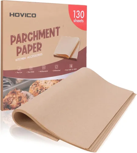 Paquete de 130 hojas de papel pergamino precortadas | Papel de hornear marrón sin blanquear de 12 x 12 pulgadas | Forros antiadherentes resistentes