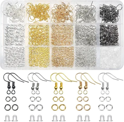TOAOB - Juego de 150 ganchos para aretes de 5 colores, hipoalergénicos y 1000 anillos de salto, 200 piezas de aretes para hacer aretes, fabricación