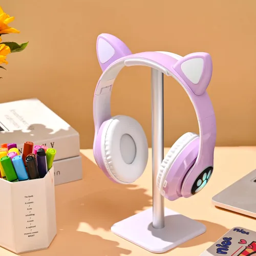 Miniatura 2 de Auriculares Bluetooth con cancelación de ruido para niños, auriculares plegables con forma de orejas de gato y luz LED, auriculares con orejas