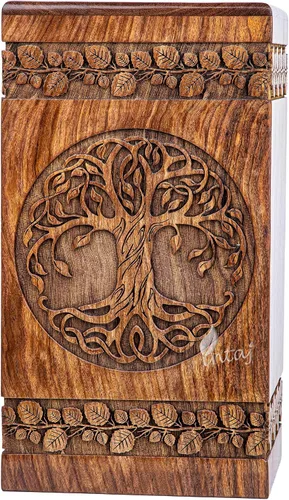 Miniatura 13 de Urna de palisandro hecha a mano para cenizas humanas, urnas de madera para adultos del árbol de la vida hechas a mano, urna de cremación fúnebre