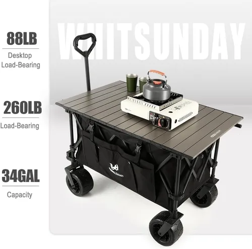 Miniatura 2 de Whitsunday Carro plegable, gran capacidad, 400 libras, ruedas todo terreno, carro utilitario resistente para jardinería, compras, pesca, campamento