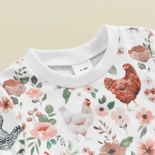 Miniatura 4 de SHUING Sudadera de manga larga con estampado de pollitos y flores, 2 piezas, ropa de otoño e invierno
