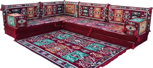 Miniatura 7 de arabicsofa Sofá de piso árabe granate en forma de L - Juego de asientos modulares de esquina para habitación de invitados