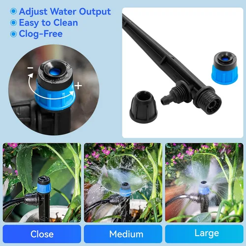 Miniatura 2 de Goteros de riego ajustable Vortex: 20 piezas de forma de ventilador con estaca de flujo de agua para manguera de 1/4 pulgadas, emisores de riego