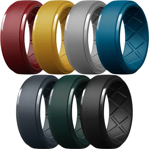 Miniatura 83 de Egnaro - Anillos de silicona para hombre, 25/64 pulgadas (10 mm) de ancho y 3/32 pulgadas (2.5 mm) de grosor, alianzas de boda de goma, paquete