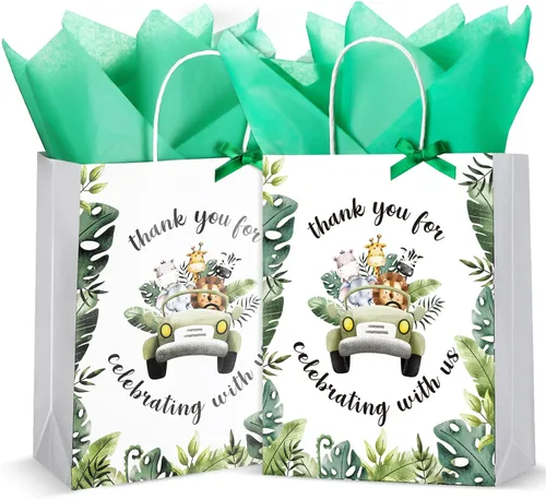 Seajan Paquete de 24 bolsas de recuerdo de fiesta de animales de safari de selva para baby shower, 10.63 x 8.27 pulgadas, tamaño mediano con asa