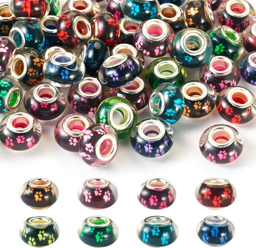 Miniatura 16 de Cheriswelry 100 cuentas europeas de agujero grande con diamantes de imitación de barril hechas a mano, arcilla polimérica, cuentas espaciadoras