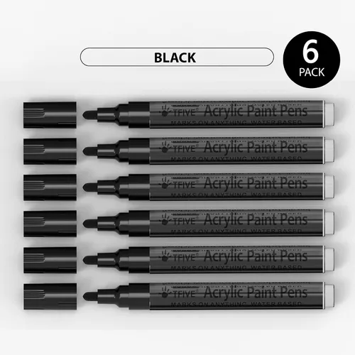 Miniatura 7 de Rotuladores de pintura acrílica negra, punta media de 0.079 a 0.118 pulgadas, paquete de 6 bolígrafos de pintura permanente a base de agua negra