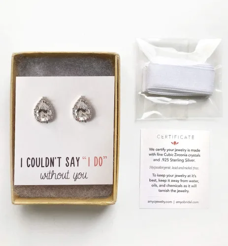 Miniatura 8 de Regalo de joyería de dama de honor de boda, poste de lágrima de pera o aretes de clip en oro, oro rosa, plata, Oro rosa Plata, Circonia cúbica