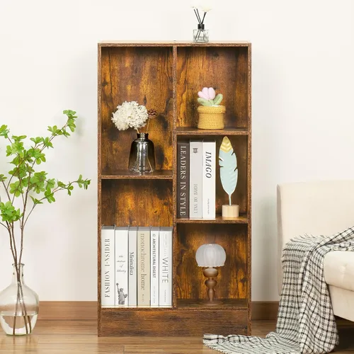 Miniatura 3 de LEYAOYAO Estantería moderna de 5 cubos de madera marrón de mediados de siglo, estante organizador de almacenamiento de 3 niveles, gabinete