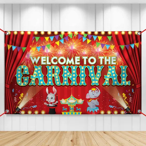 KatchOn XtraLarge - Cartel de bienvenida al carnaval, 72 x 44 pulgadas, decoraciones de carnaval, telón de fondo de circo, decoraciones de fiesta