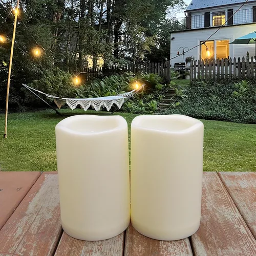 Miniatura 13 de Velas impermeables para exteriores, funcionan con pilas, 3 x 7 pulgadas, sin llama, con temporizador, luces LED eléctricas de plástico parpadeantes