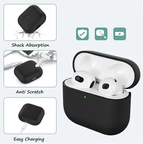 Miniatura 4 de Funda para AirPods 3, funda de piel de silicona, ultrafina de 0.059 in, LED visible (negro)