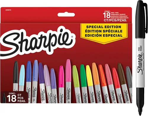 Sharpie Juego de marcadores permanentes, surtido de colores de edición limitada, punta fina, 18 rotuladores, juego de regreso a clases