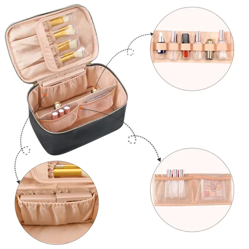 Miniatura 4 de OCHEAL - Bolsa de maquillaje portátil para cosméticos, estuche organizador de viaje de gran capacidad para mujeres, bolsa de aseo para niñas