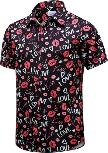 Miniatura 38 de EUOW - Camisas hawaianas para hombre de manga corta con botones, estampadas para la playa y el verano