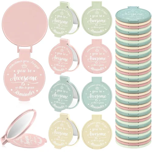 Miniatura 8 de 18 piezas de espejo compacto inspirador de 2.76 pulgadas a granel para mujeres, pequeños regalos de graduación, día de la madre, fiesta, bolso, Negro