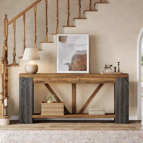 Miniatura 6 de Tribesigns Mesa de entrada extra larga de 70.9 pulgadas, mesa consola de madera de granja con almacenamiento, mesa de sofá moderna detrás del sofá