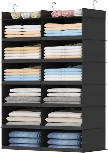 Lifewit Estante colgante de doble fila para armario, estantes de ropa con 3 ganchos resistentes para organización de ropa, contenedor plegable con