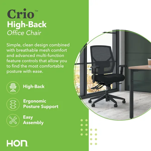 Miniatura 3 de HON Crio Silla de oficina ergonómica de malla, silla de escritorio con respaldo alto con brazos ajustables, soporte lumbar, asiento giratorio