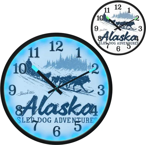 Miniatura 2 de Yuiboo Battery Operated Silent Non-Ticking Clock Luminous Voice-Activated Wall Clocks Alaska Sled Adventures Vintage Beige 12 Inch for Living Room