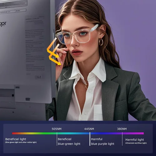 Miniatura 3 de Gafas inteligentes para mujer, gafas de auriculares con altavoces integrados, audio de oído abierto HD, filtrado de luz azul para trabajar (negro)