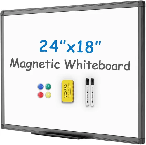 Miniatura 13 de VIZ-PRO Pizarra blanca magnética/pizarra de borrado en seco con marco de aluminio negro, 18 x 12 pulgadas, incluye 1 borrador, 2 marcadores y 4