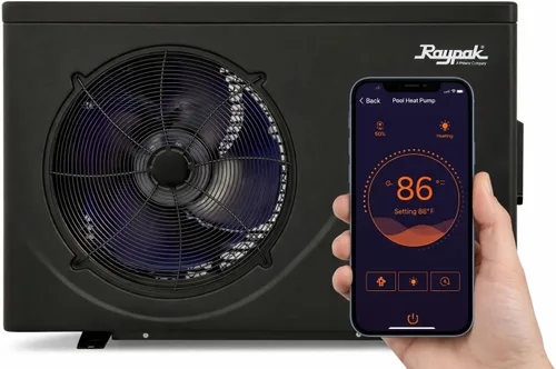 Raypak Crosswind 40i 33,000BTU - Calentador eléctrico con bomba de calor para piscina, tecnología inversora con cable duro de 208/230 V, WiFi,