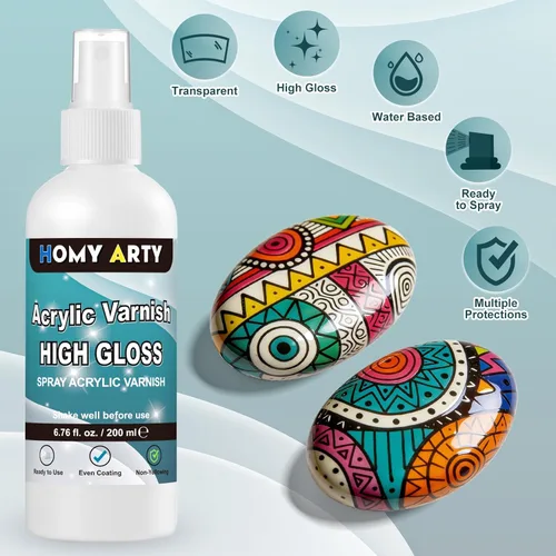 Miniatura 4 de HOMY ARTY Aerosol de barniz acrílico, barniz de alto brillo para pintura acrílica, pintura en aerosol transparente con acabado de alto brillo