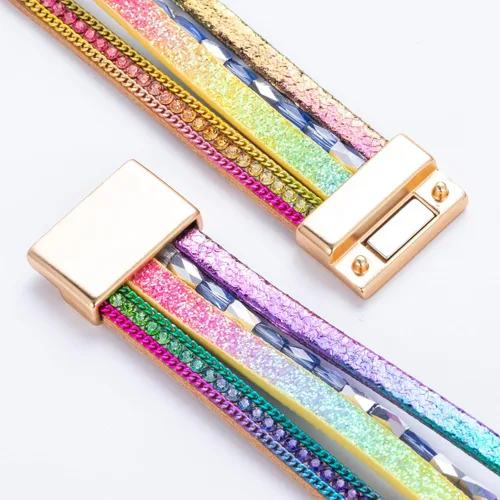Miniatura 156 de FANCY SHINY - Pulsera de cuero estilo bohemio, pulsera de cuentas de cristal con cierre magnético, regalos de joyería para mujer