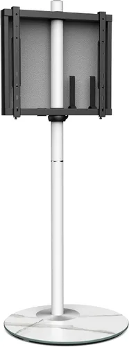 Miniatura 8 de FITUEYES Soporte de TV esquinero para 37 a 65 pulgadas, soporte de TV blanco moderno de mediados de siglo con base de vidrio texturizado de mármol