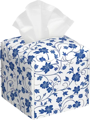 Miniatura 9 de Caja de pañuelos con diseño floral de amapola marrón con acuarela, diseño de flores abstractas de cuero, soporte decorativo para caja de papel