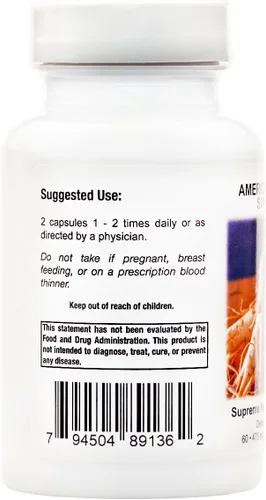 Miniatura 2 de Supreme Nutrition American Ginseng Supreme, 60 cápsulas vegetarianas de raíz de ginseng americano puro