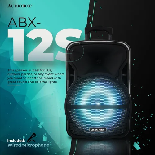 Miniatura 2 de ABX-12S - Altavoz portátil Bluetooth PA de 12 pulgadas con soporte y micrófono, USB, TF, FM, AUX, conector de micrófono de 1/4 pulgadas, batería