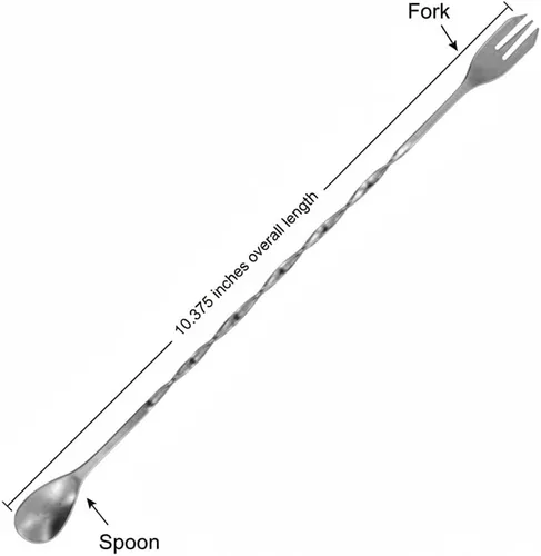 Miniatura 3 de Handy Housewares Cuchara mezcladora de bebidas de cóctel de acero inoxidable torcido de 10 pulgadas con tenedor de guarnición (1)