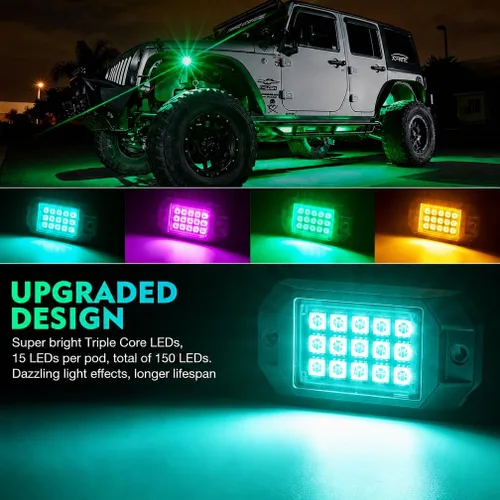 Miniatura 2 de Xprite - Kit de luces LED RGB bluetooth con controlador RF, luces neón multicolor intermitentes que sincronizan con la música para vehículos