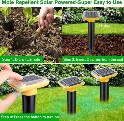 Miniatura 5 de Repelente ultrasónico de topos al aire libre, paquete de 6 repelentes solares para césped y jardín, trampas impermeables para matar topos, repele