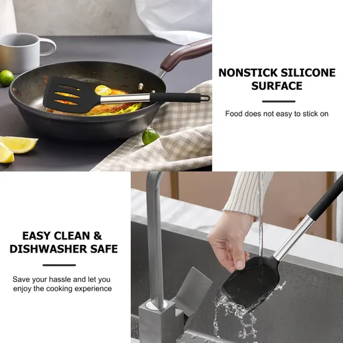 Miniatura 6 de TeamFar Juego de utensilios de cocina, 4 piezas de silicona utensilios de cocina juego de espátulas y cucharas con mango de acero inoxidable