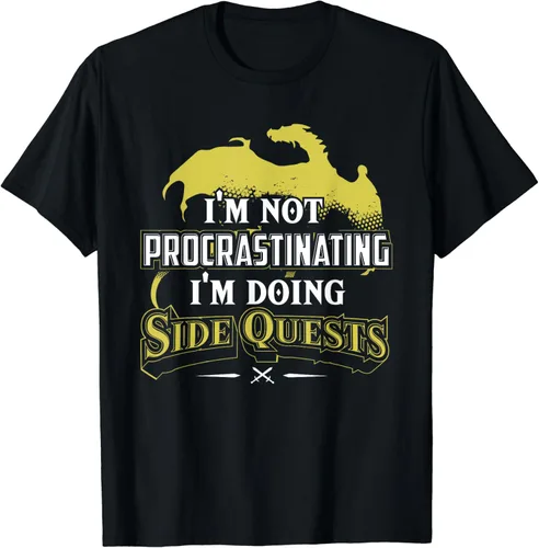 Camiseta RPG Gamer I'm Doing Side Quests - Cuello redondo casual, manga corta, camiseta de poliéster para adultos (negro), Negro -