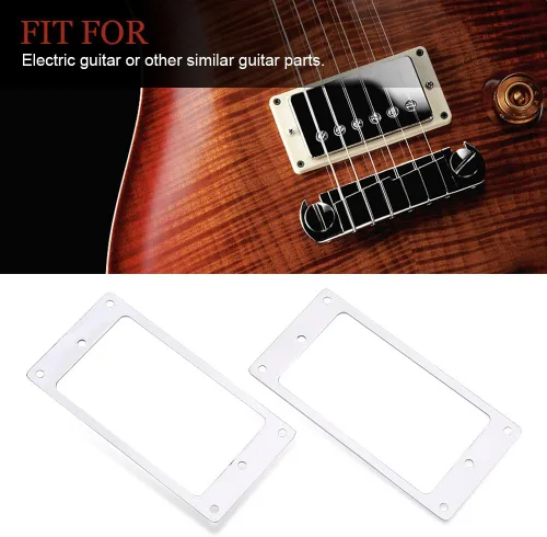 Miniatura 5 de Humbucker Cover - Juego de 2 piezas planas de metal cromado, anillo de montaje para pastilla, marco de guitarra seguro para guitarristas eléctricos