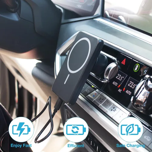 Miniatura 9 de MagSafe - Soporte de cargador de coche inalámbrico magnético de 7.5 W para iPhone serie 17/16/15/14/13/12, agarre fuerte, giratorio de 360°, Negro