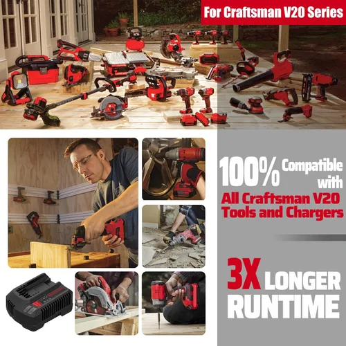 Miniatura 5 de TenHutt 【Actualización】 Batería de repuesto de 20 V 6.0 Ah para Craftsman 20 V batería de iones de litio V20 para herramientas eléctricas